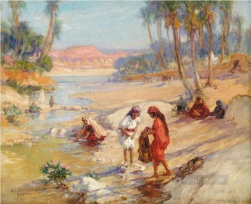 Árabe Painting - MUJERES LAVANDO ROPA EN UN ARROYO Frederick Arthur Bridgman Árabe